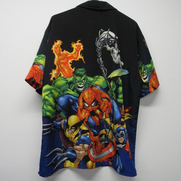 Vintage Y2K Marvel Comics Shirt Mens M 2002 Spider-Man Hulk All Over Print AOP - Picture 2 of 4